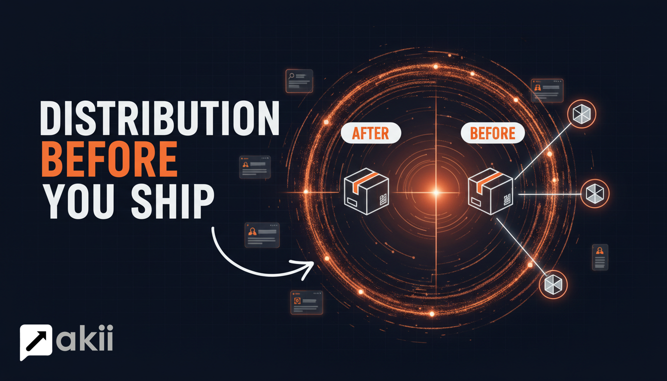 Concept illustration showing AI product distribution designed before launch, with a clear path to the right audience.